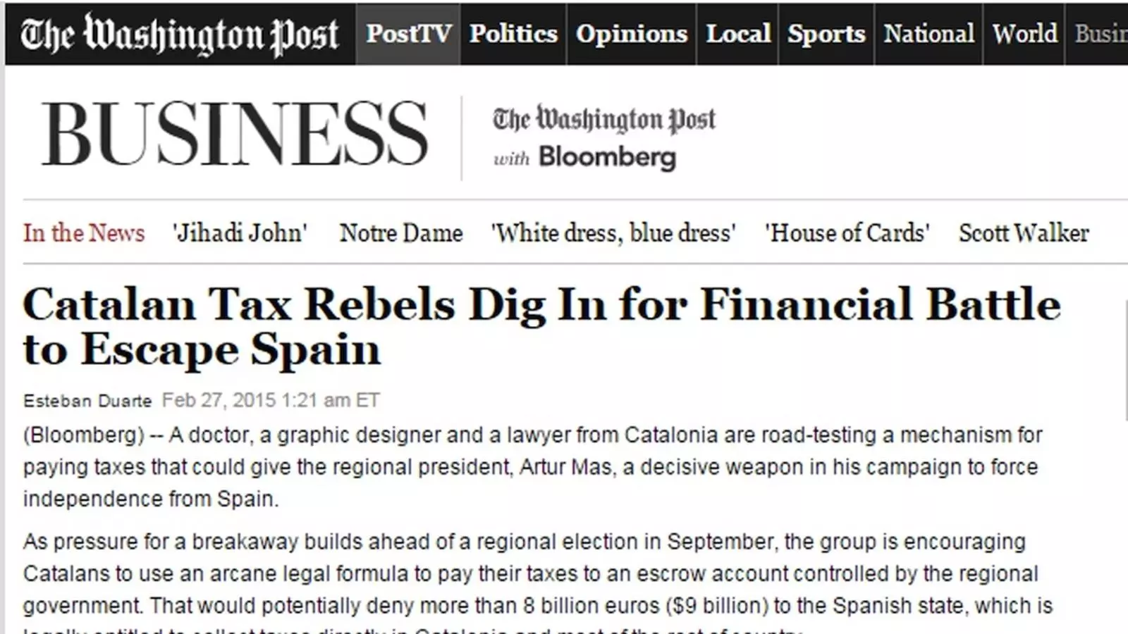 'The Washington Post' i 'Bloomberg' publiquen un article on parlen de les estructures d'estat / ACN