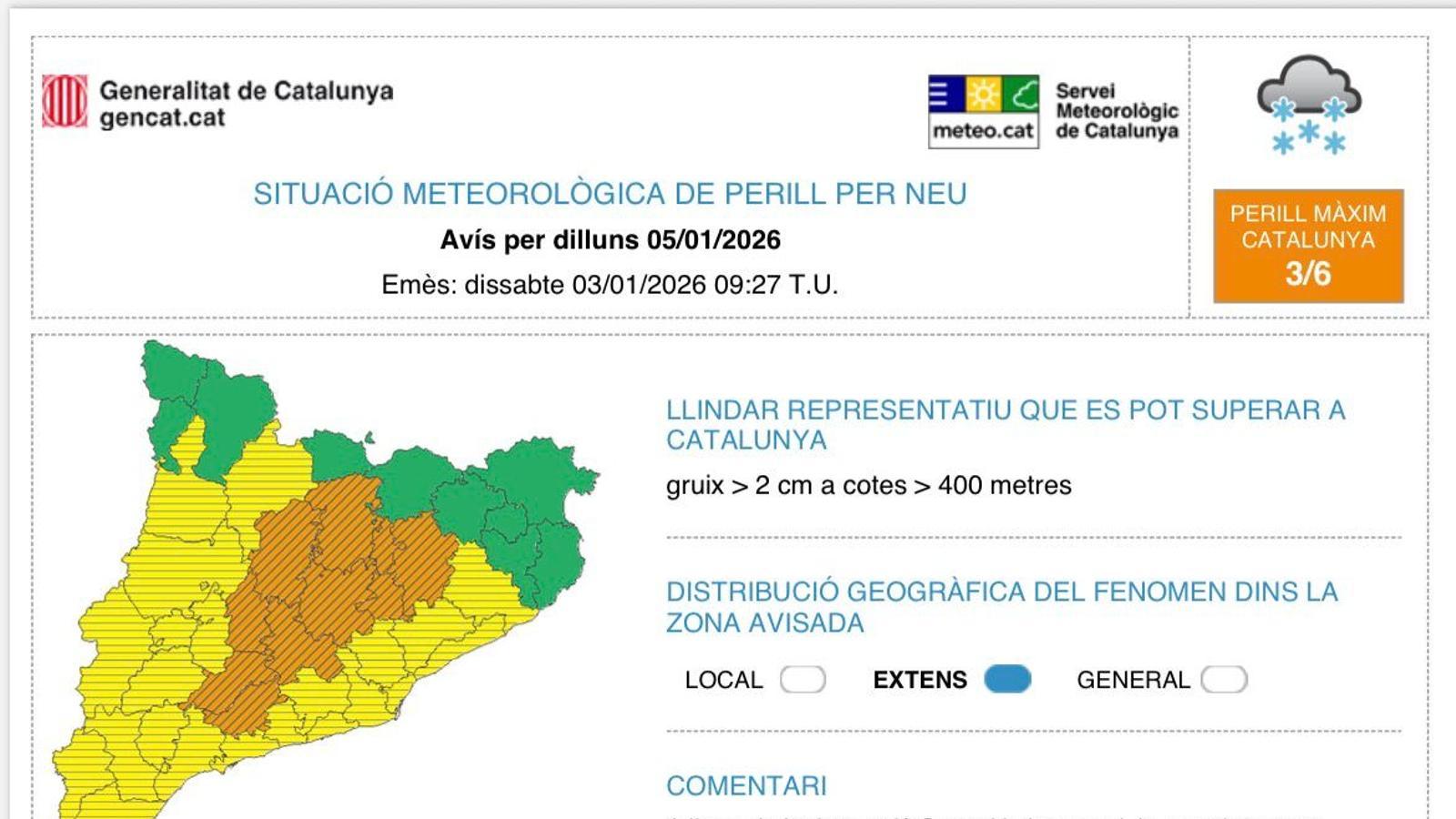 Avisos por nieve lunes 5 de enero.