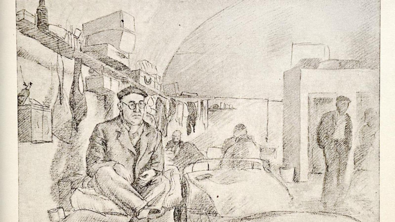 drawing -also unpublished- by an unknown author where Domènec Ribas Prat is seen in Montjuïc prison in November 1938.