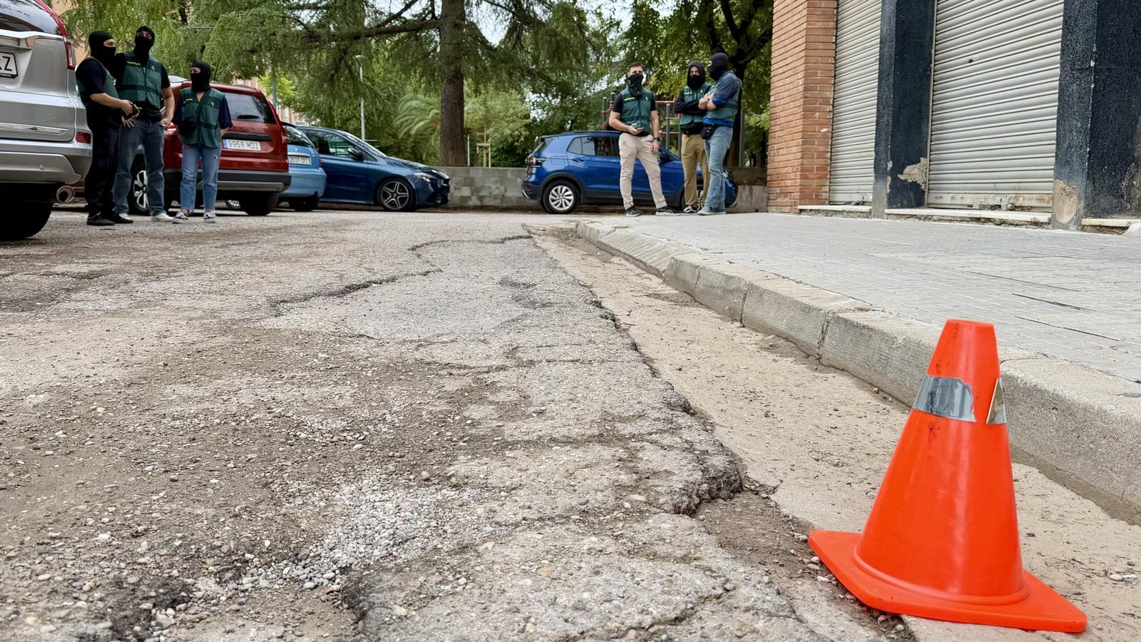 Civil Guard agents on Europa Street in Terrassa where two of their colleagues have been wounded in a shooting.