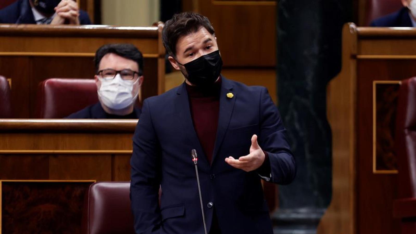 El portavoz de ERC al Congreso , Gabriel Rufián, en una sesión de control al gobierno español