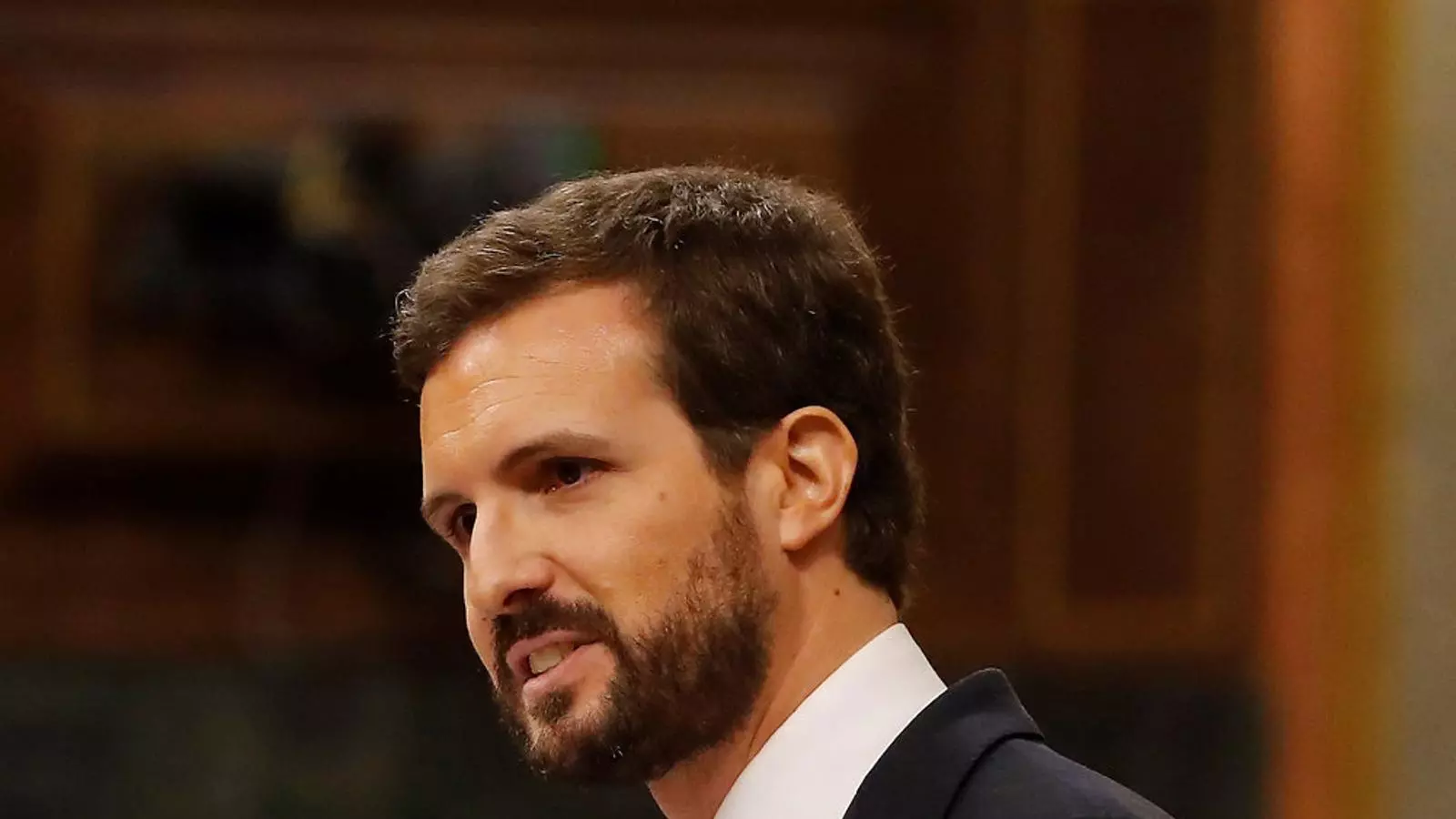 El líder del PP, Pablo Casado, ahir durant el debat al Congrés de Diputats.