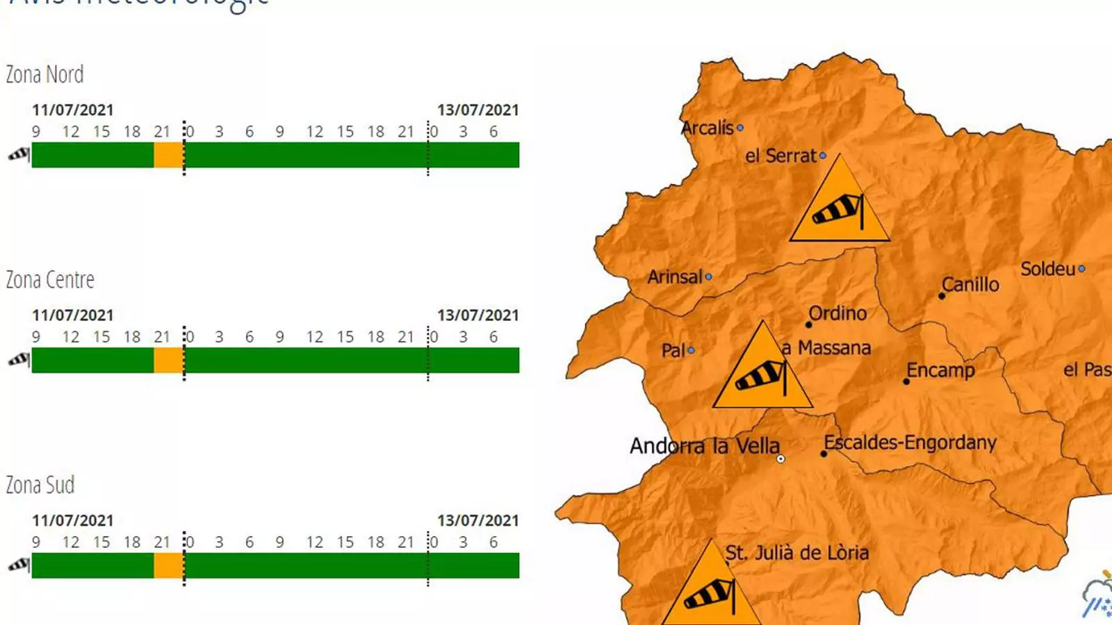 Avís taronja per fortes ràfegues de vent.