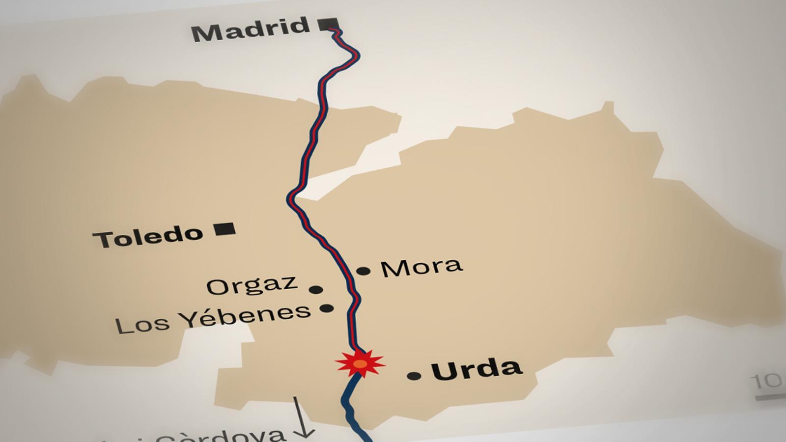 Mapa de la cronología del accidente de trenes de Toledo