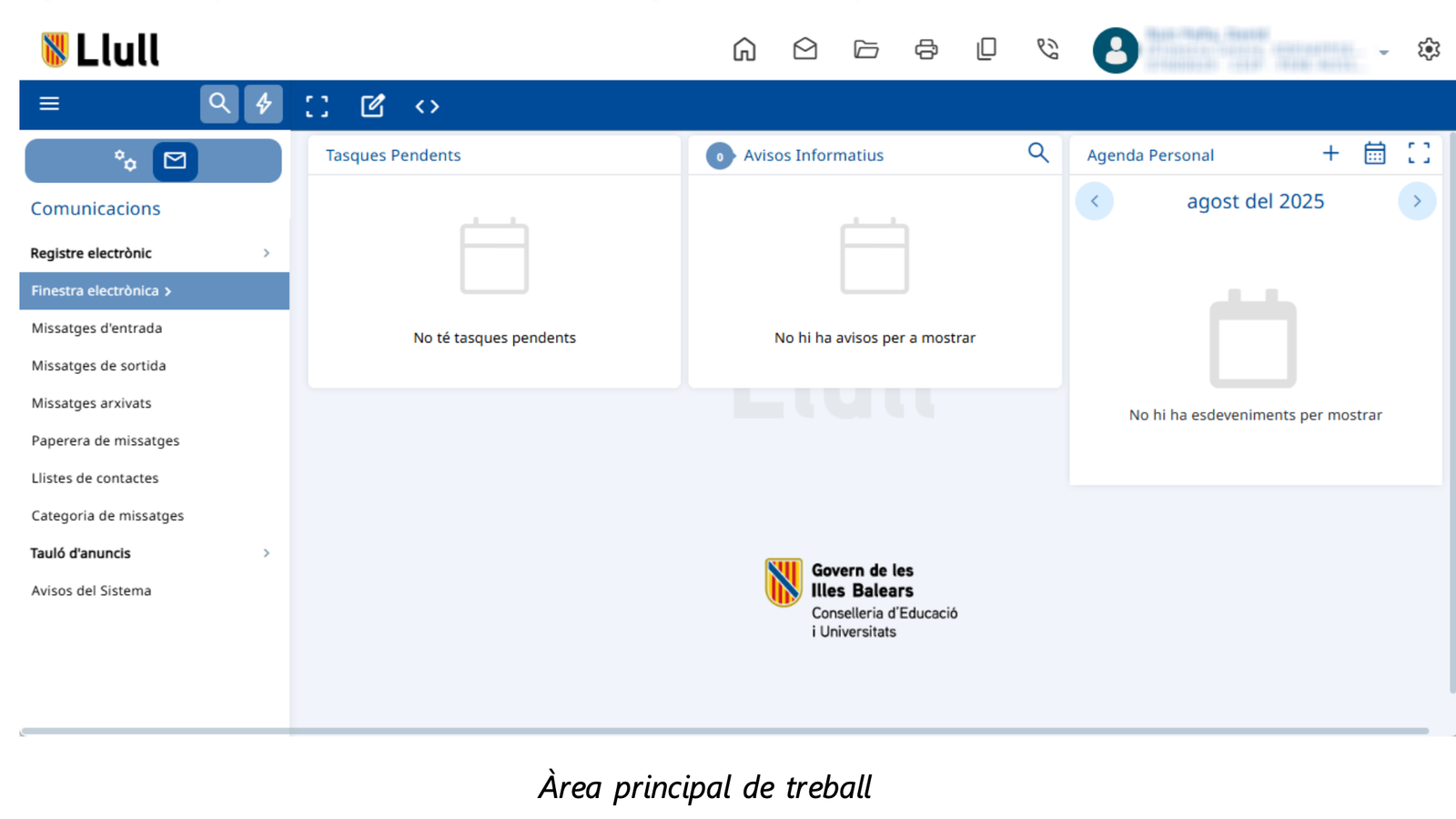 La interfície principal de l'eina educativa Llull, que substitueix el Gest-IB.