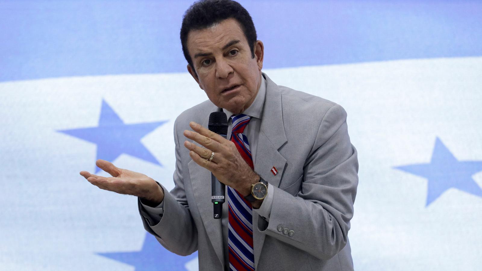 Honduran presidential candidate Salvador Nasralla at a press conference in Tegucigalpa.