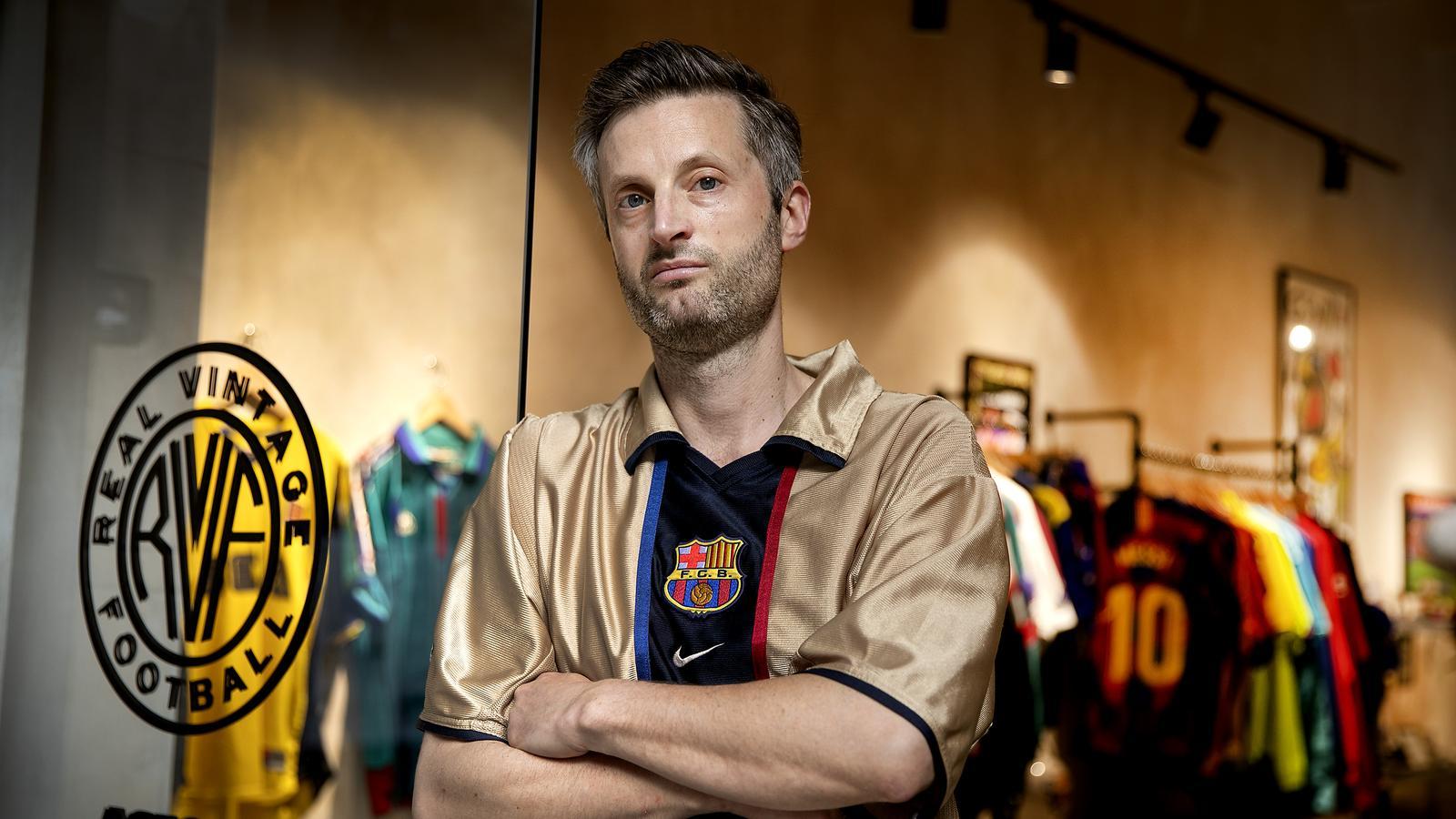 Joel Jaggar at the Real Vintage Football store in Barcelona.