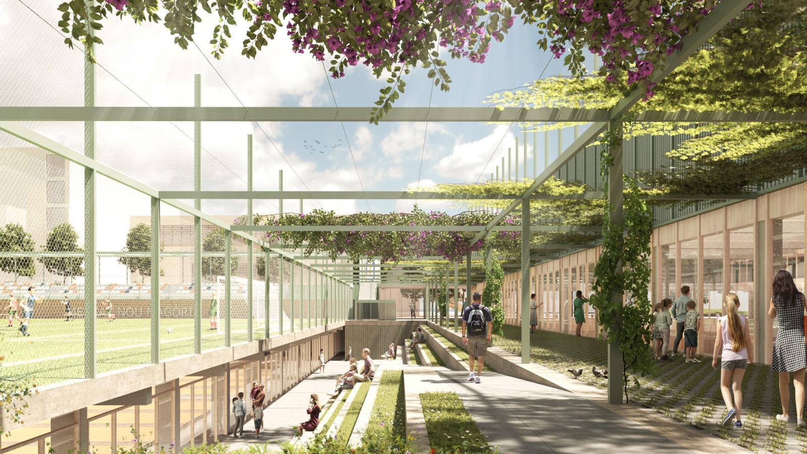 Render of the project to make a green passage in the new Magòria complex.
