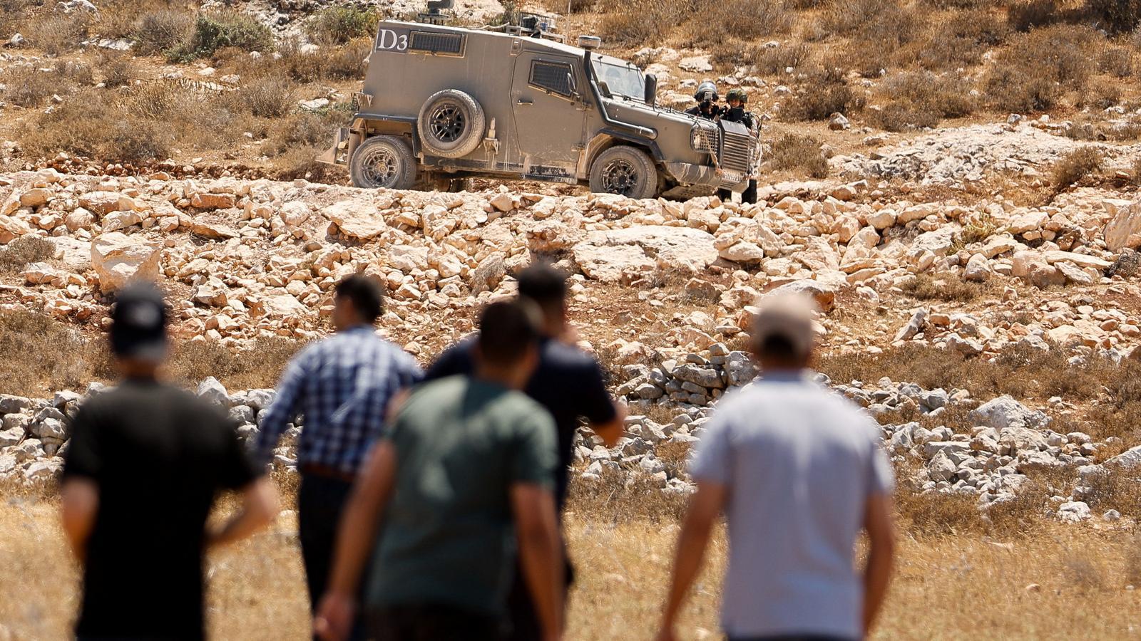 The army clashes with a group of Palestinians protesting against the illegal occupation in Raba, West Bank.