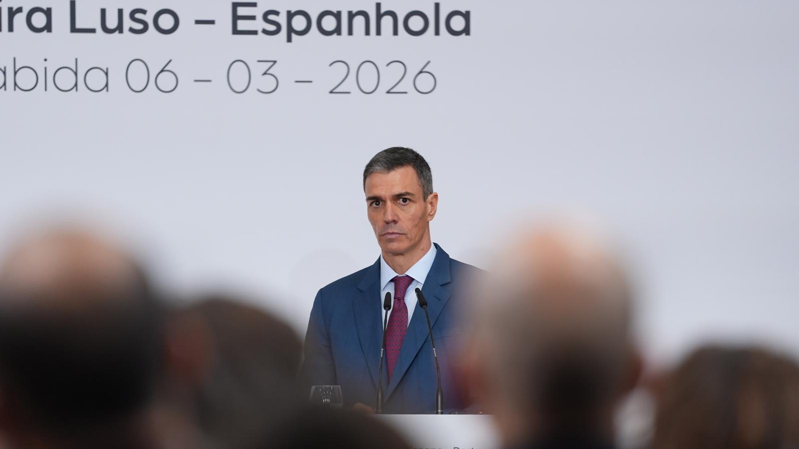 Pedro Sánchez during his appearance after the Spanish-Portuguese summit