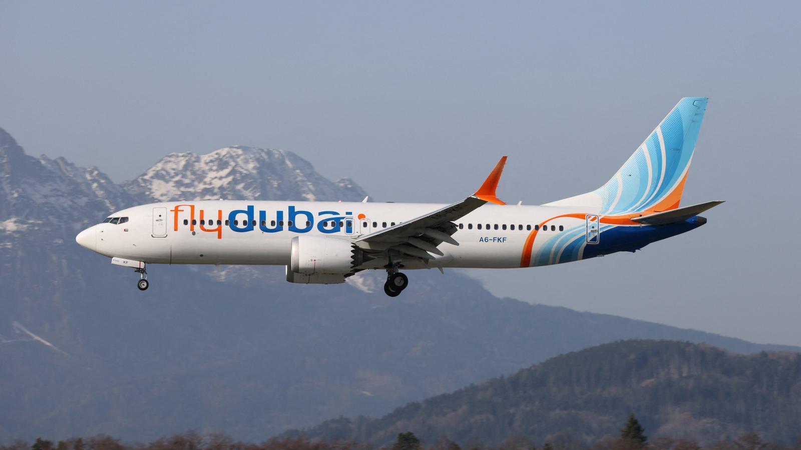 A Flydubai Boeing 737-8 MAX plane in Salzburg, in an image provided from March 2026.