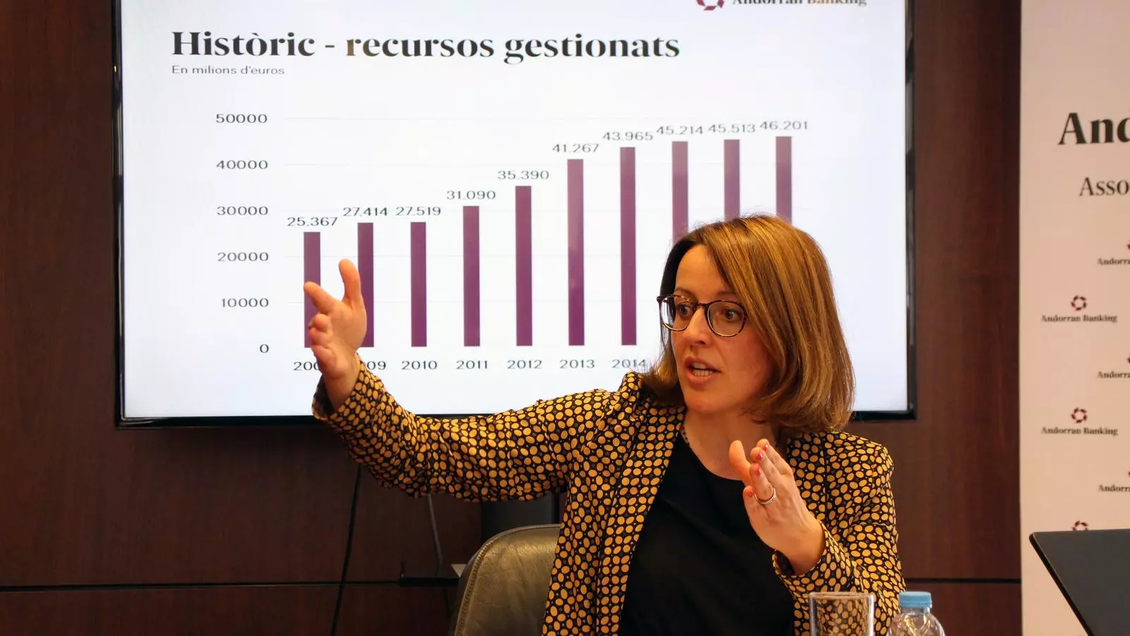 La directora general d'Andorran Banking, Esther Puigcercós, presenta els resultats del sector financer del 2017. / C.G. (ANA)