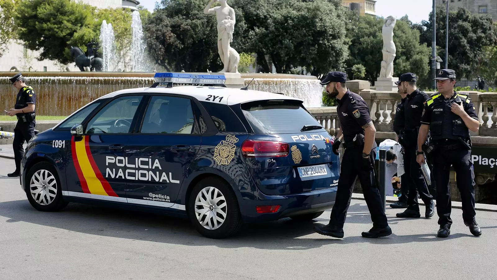 National Police in Plaza Cataluña in Barcelona