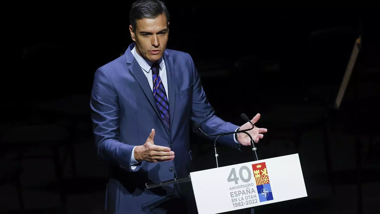 El president del govern espanyol, Pedro Sánchez, en l'acte de commemoració del 40è aniversari de l'entrada d'Espanya a l'OTAN