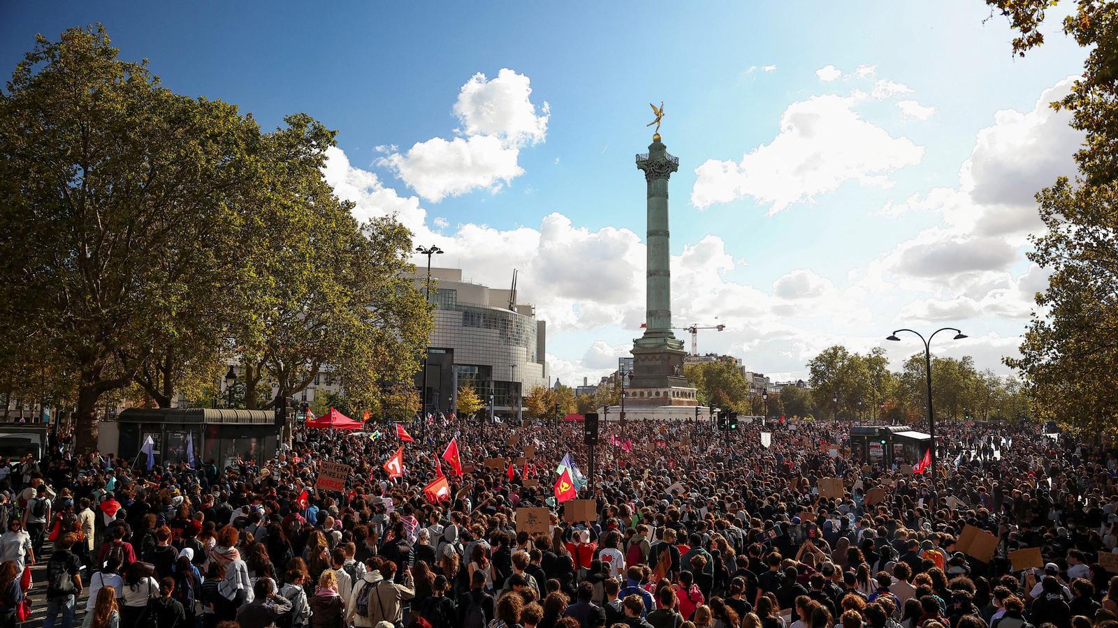 Protesters at the Place de la Bastille, in Paris, during the student protests.