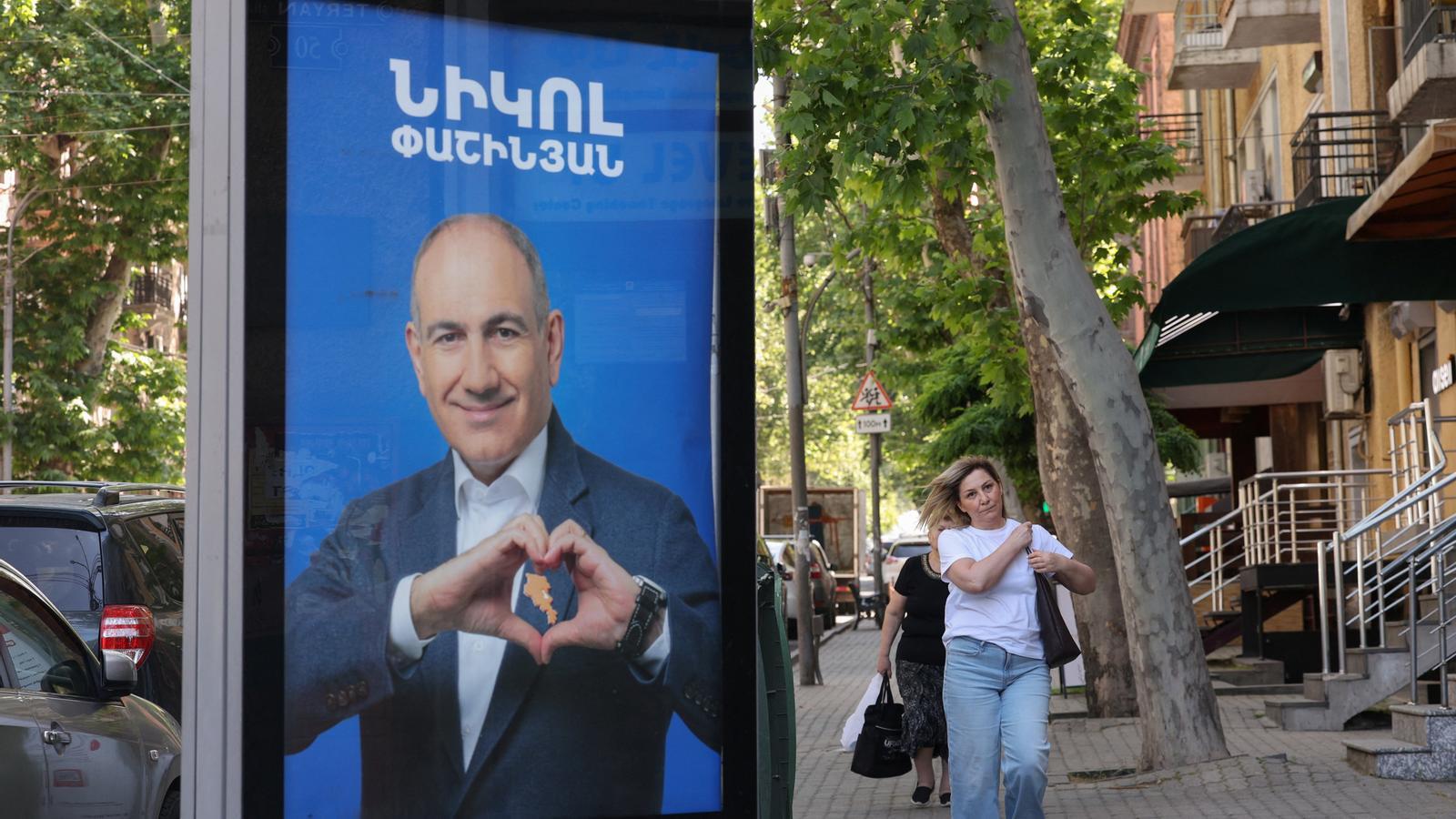 Electoral poster of Armenian Prime Minister Nikol Pashinyan in Yerevan.