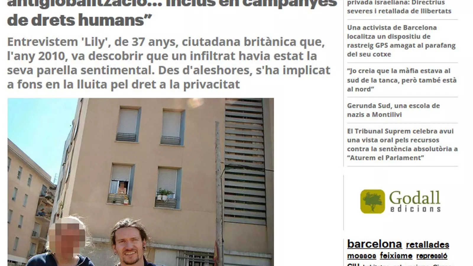 Captura de l'entrevista a la 'Directa' amb l'activista que va trobar un GPS al cotxe