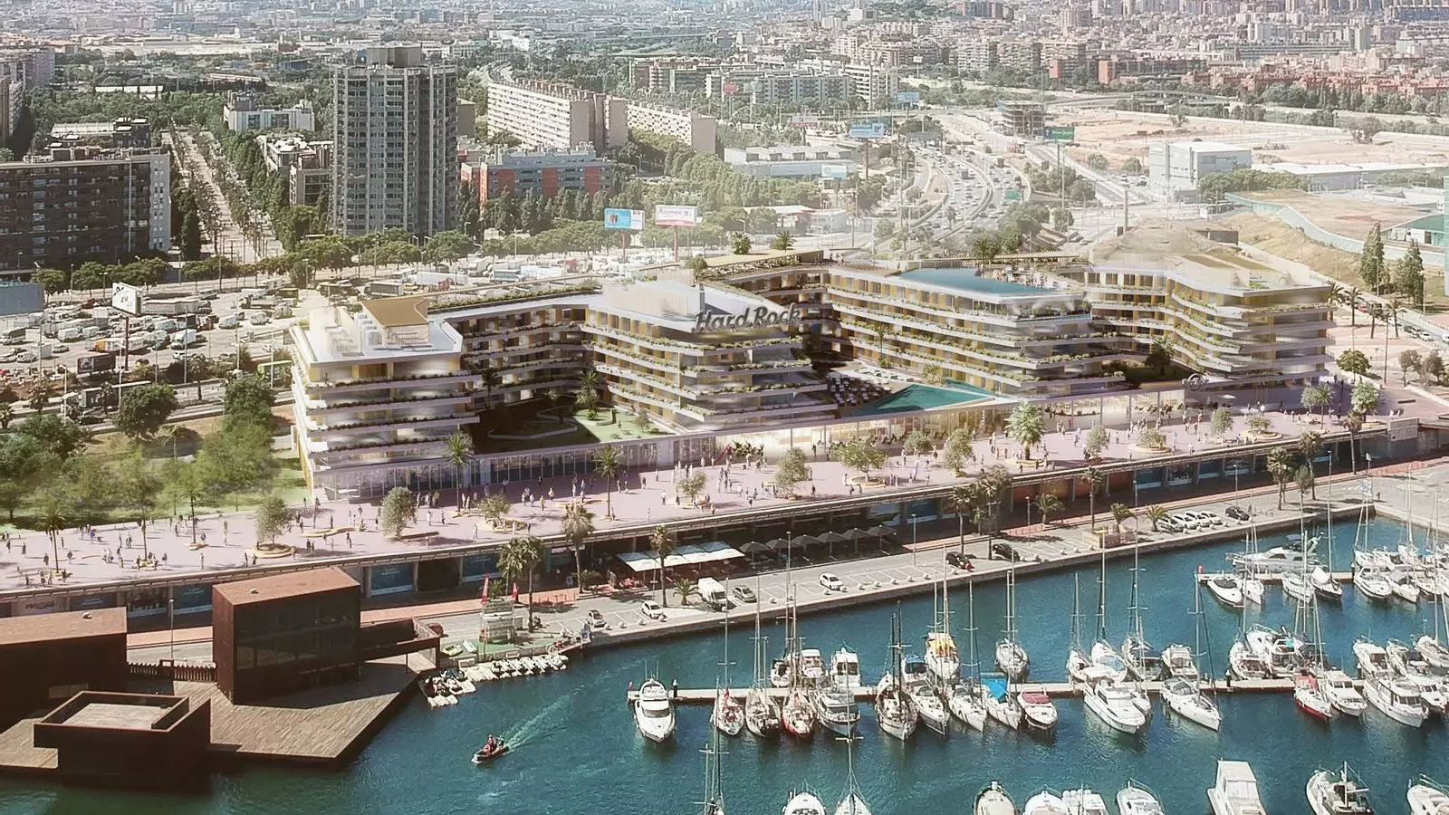 Recreació de com serà l'hotel entre la ronda Litoral i el port del Fòrum