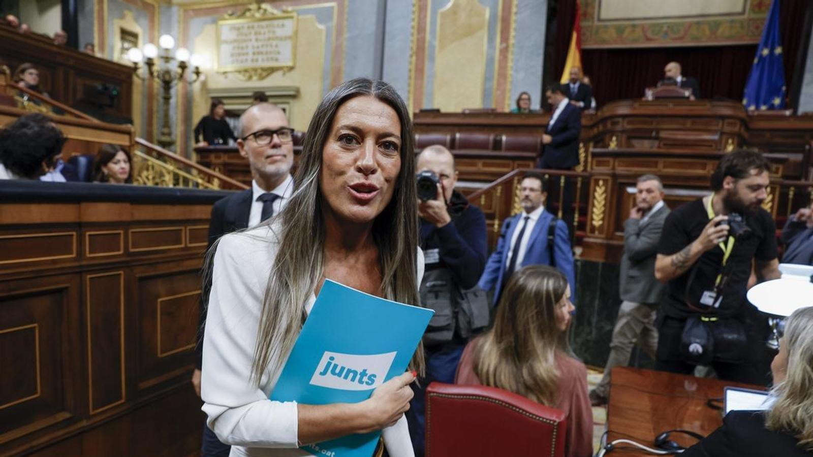 Míriam Nogueras, portavoz de Junts en el Congreso, llegando a la cámara el viernes 2 de octubre para el debate sobre los decretos de vivienda.