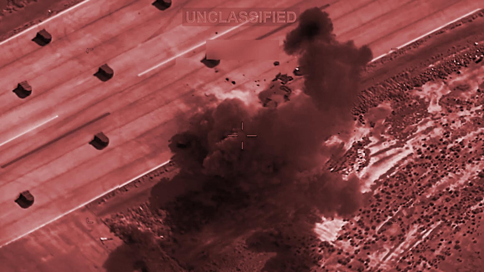 US attacks at an unknown location, in images from the US Central Command (CENTCOM)