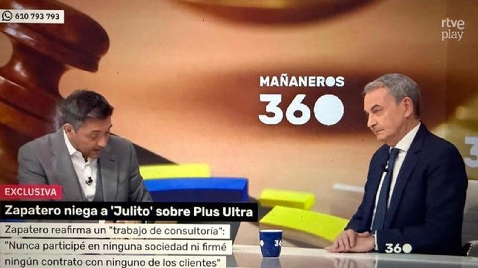 The former president of the Spanish government, José Luis Rodríguez Zapatero, during Javier Ruiz's interview on 'Mañaneros 360'.
