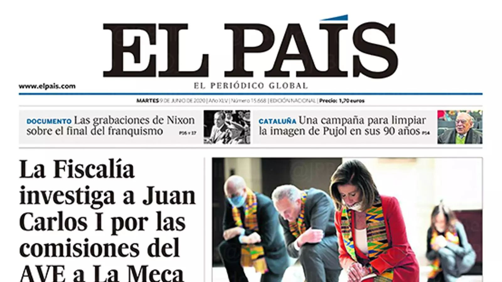 La portada d'El País' del dimarts 9 de juny de 2020