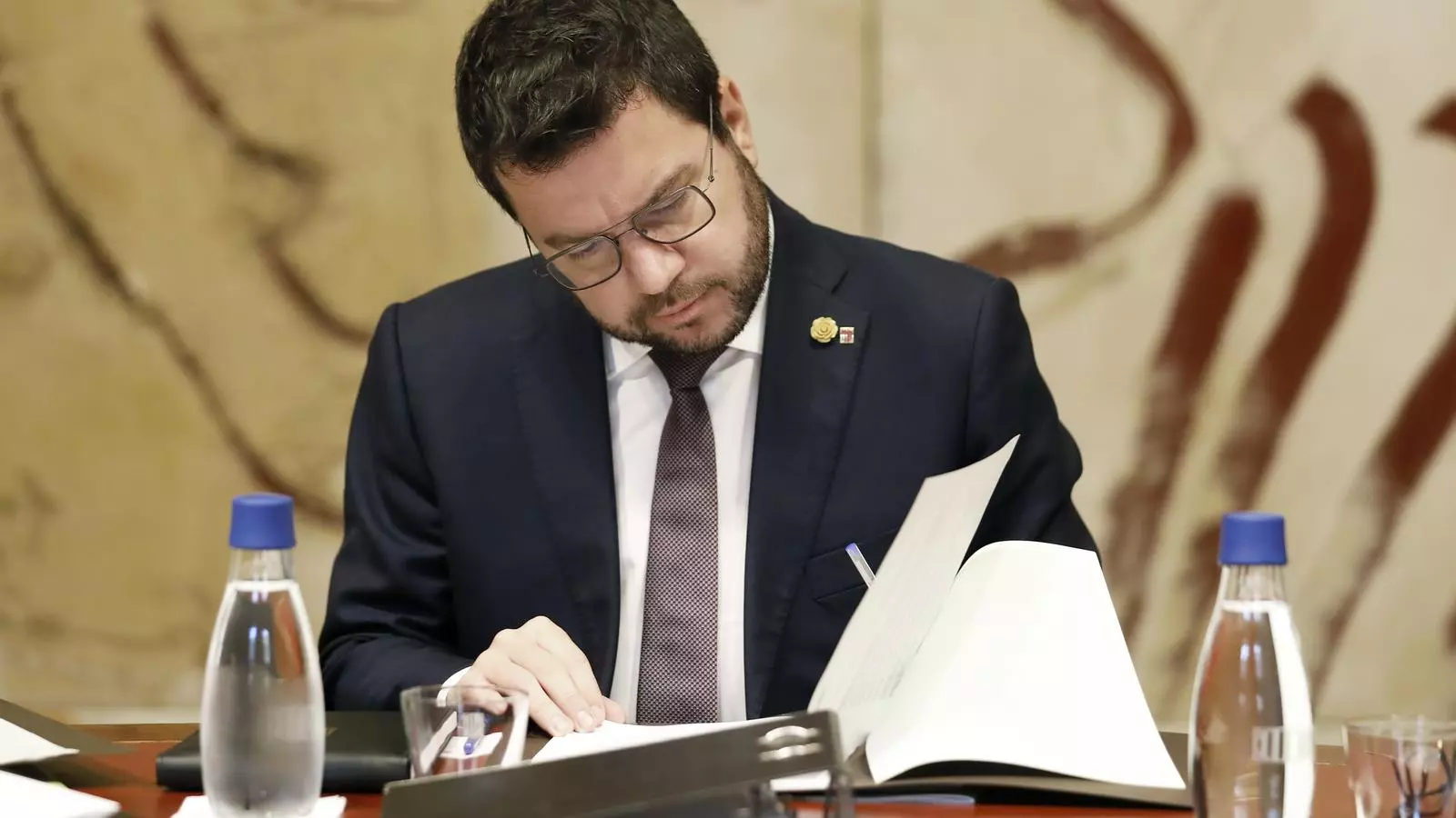 El president de la Generalitat, Pere Aragonès, aquest dimecres en la reunió del consell executiu.