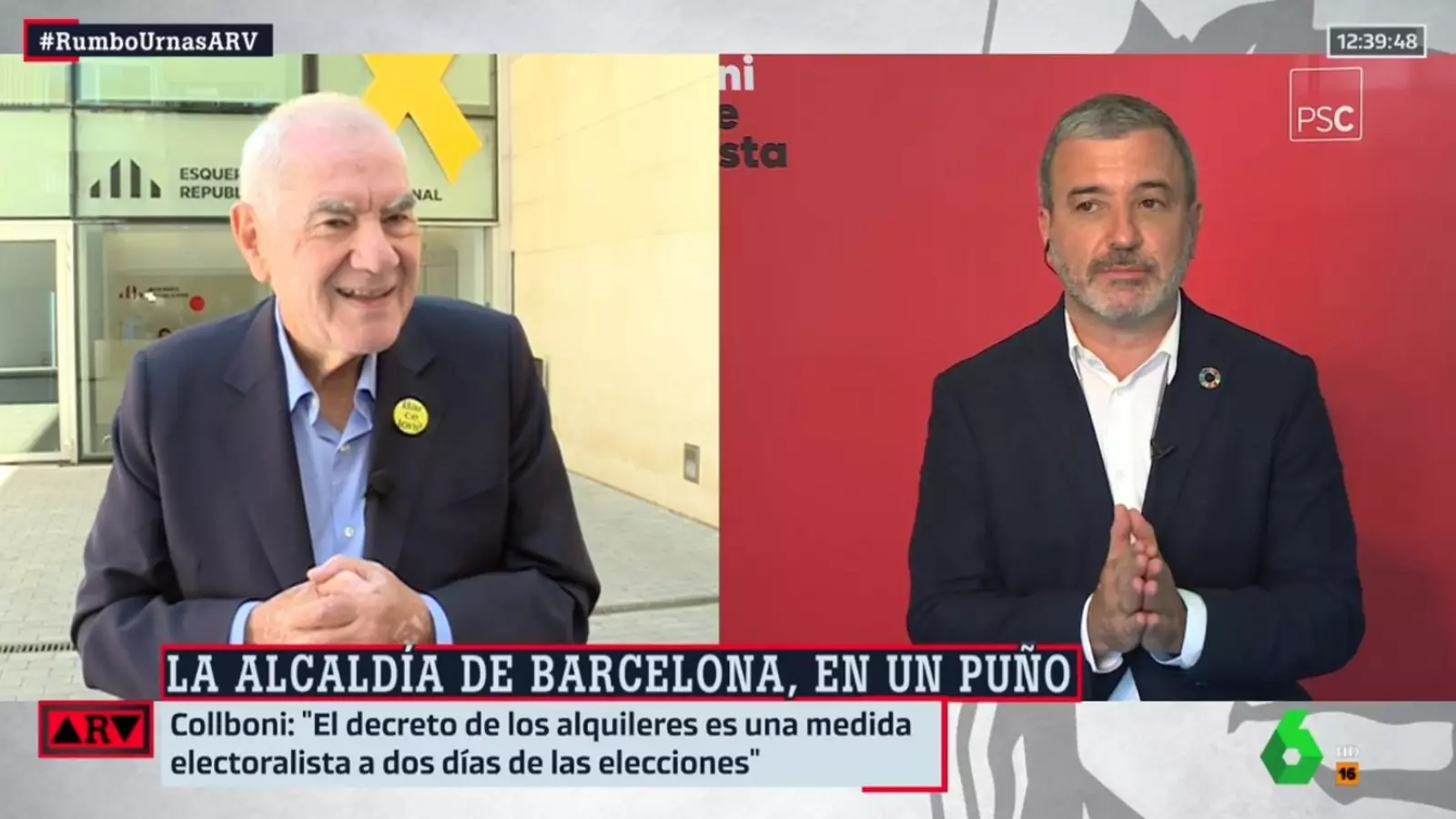 Captura del cara a cara que Ernest Maragall (ERC) i Jaume Collboni (PSC) han mantingut a La Sexta