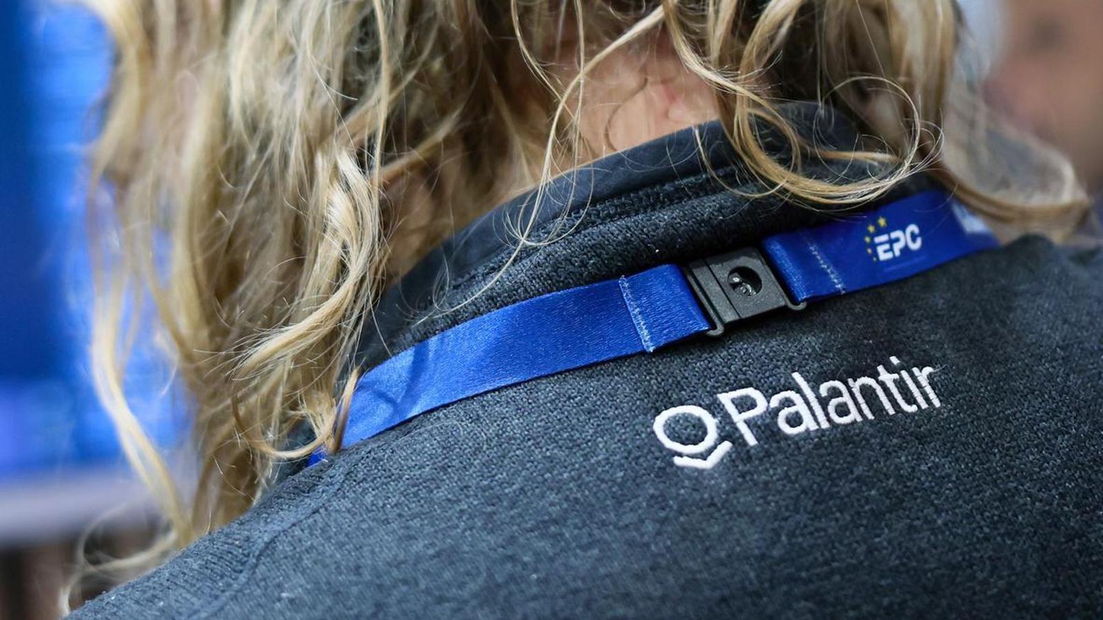 A worker from the Palantir stand at the European Police Congress, in Berlin, on May 6.