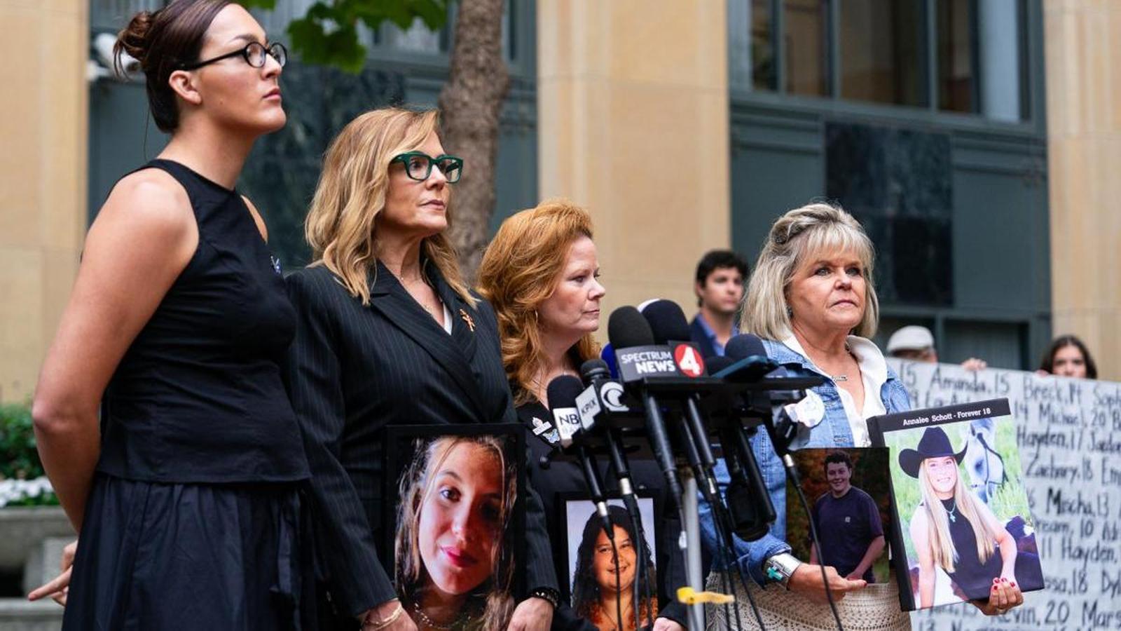 Demonstration for the historic federal trial against Meta Platforms, the parent company of Facebook and Instagram, at the United States District Court in Oakland, California.