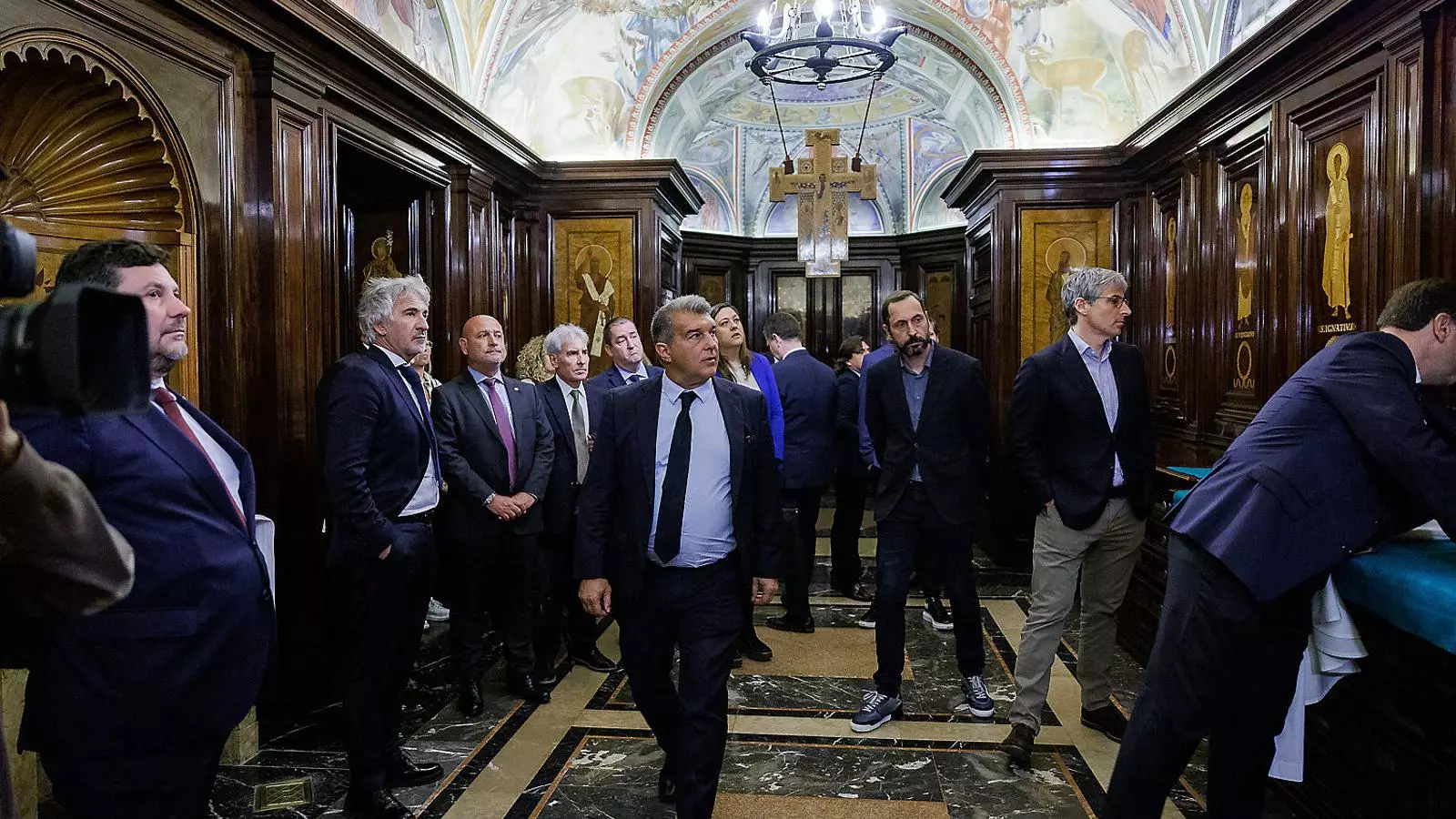 Joan Laporta ahir a Montserrat, on es va reunir la junta.