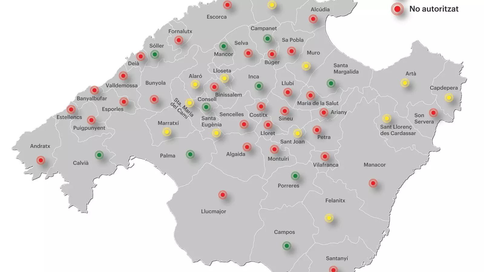 Mapa de la regulació dels punts verds de Mallorca.