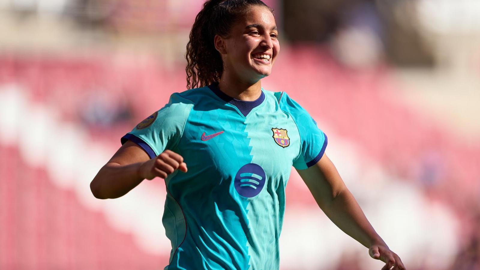Mayssa Baha celebrates her first goal with Barça