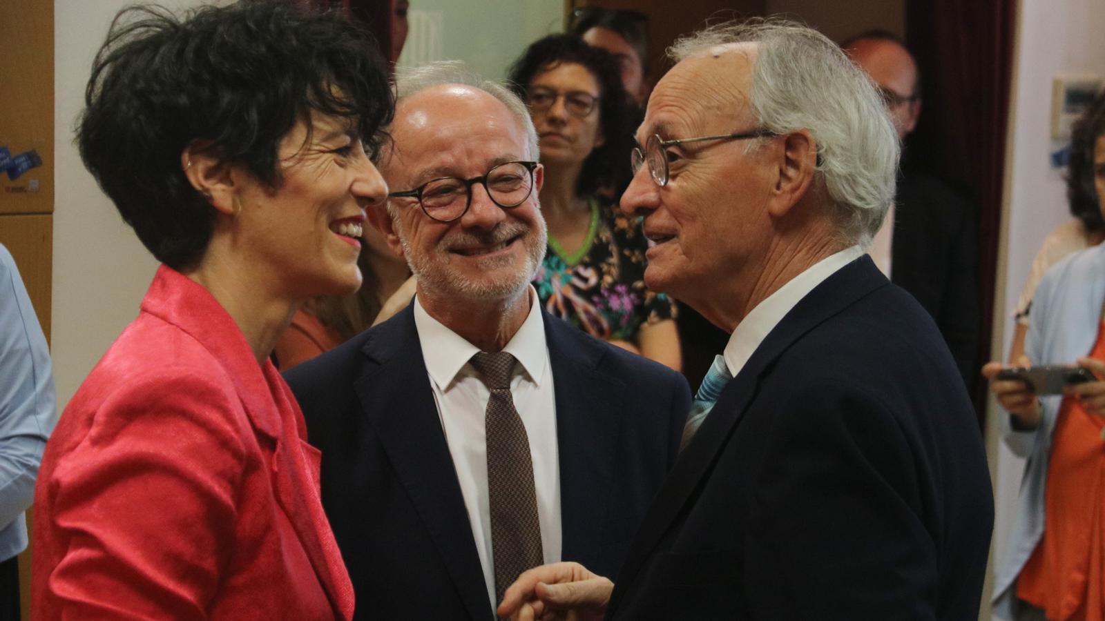 Minister Elma Saiz and with the president of the CES, Antón Costas, and that of the CTESC, Ciriaco Hidalgo, during the presentation of the report