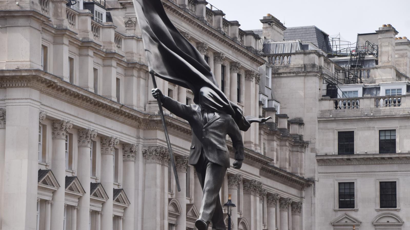 Banksy statue in London.