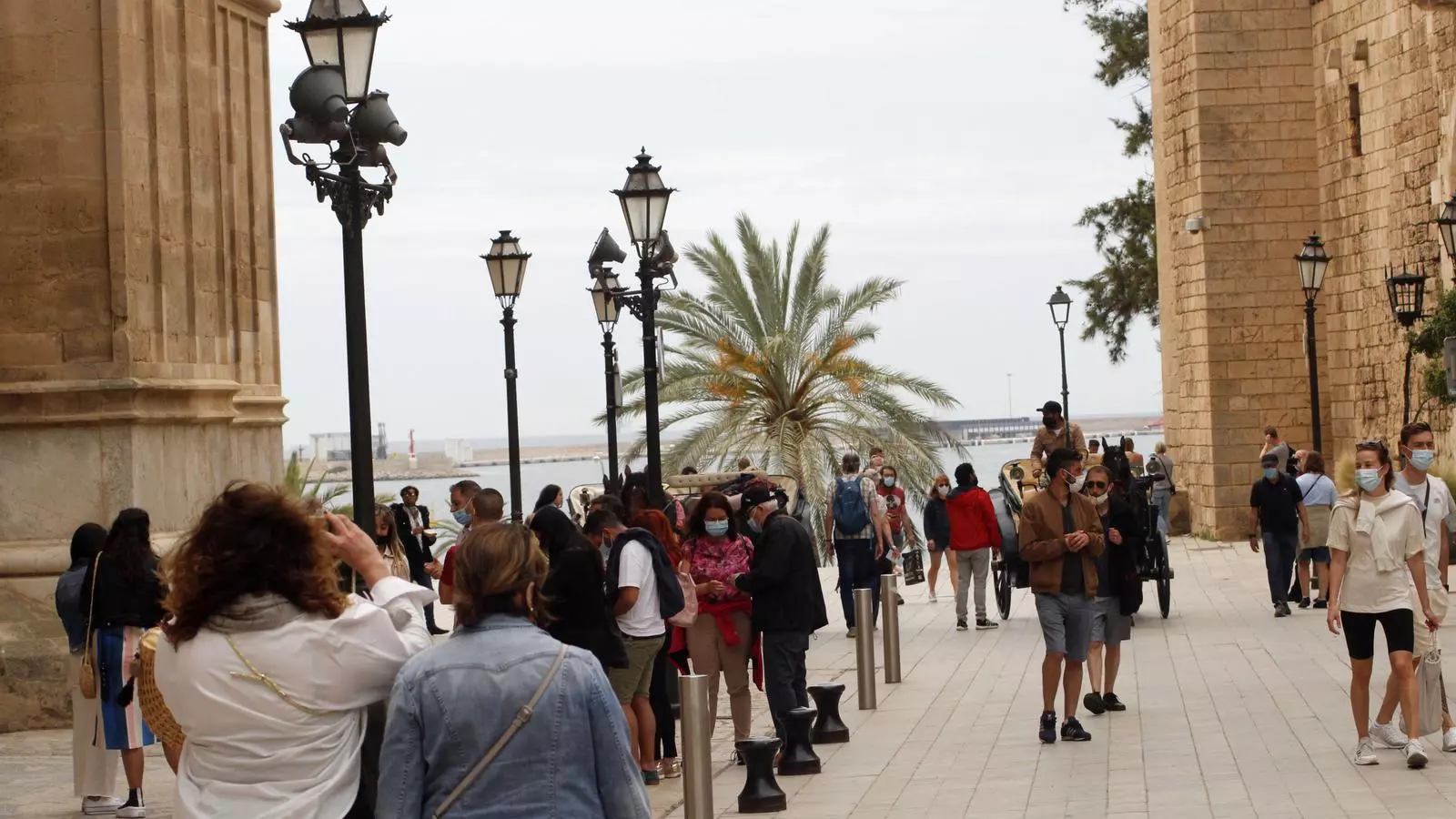 Turistes al costat de La Seu, Palma.