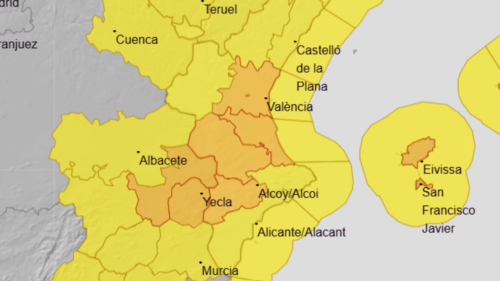 The affected areas will be the Valencian coast and the interior of Alicante.