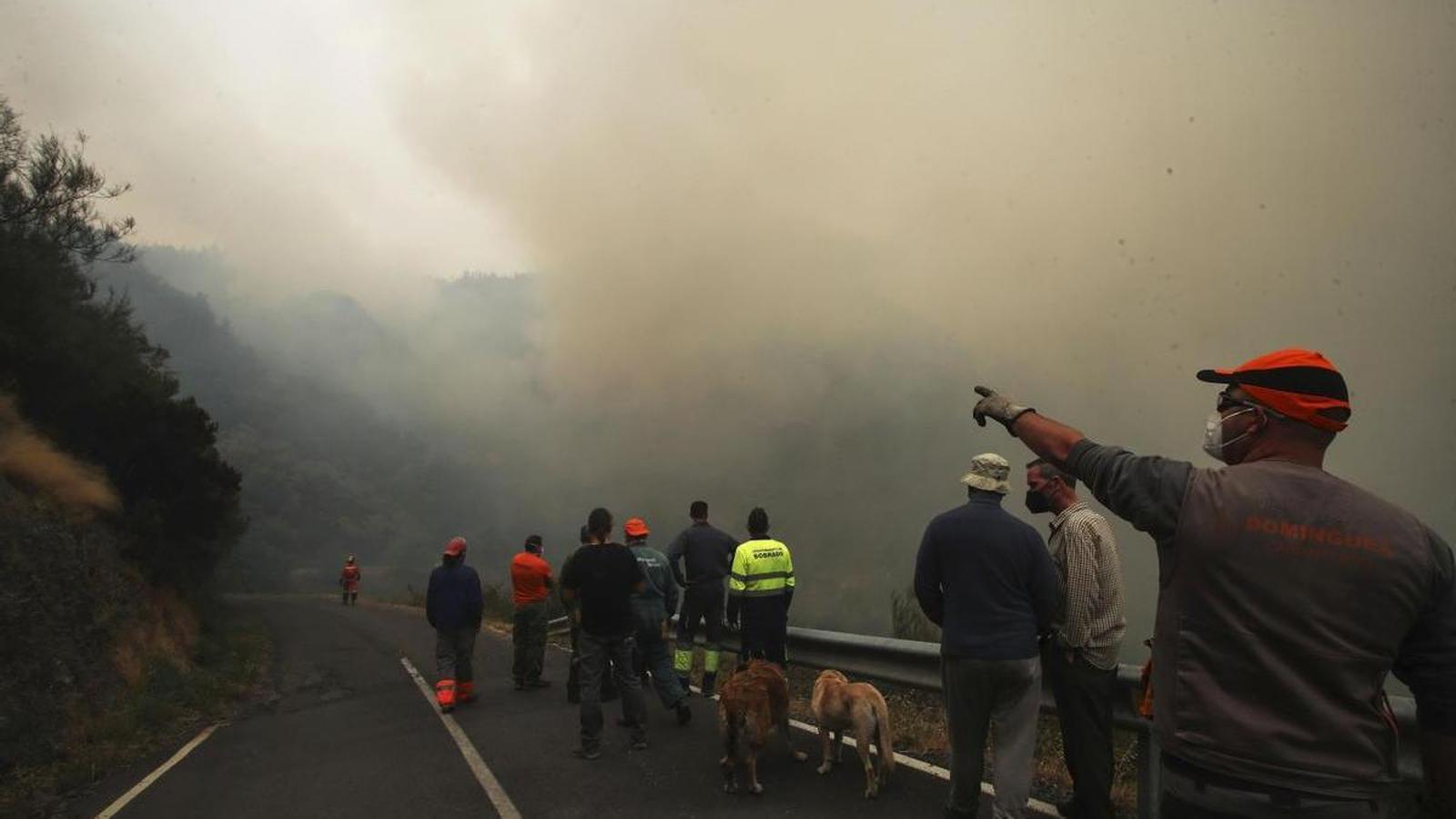 A neighbor observes the fires from the road from Santo Tirso de Cabarcos to Oencia, in Ponferrada, province of León.