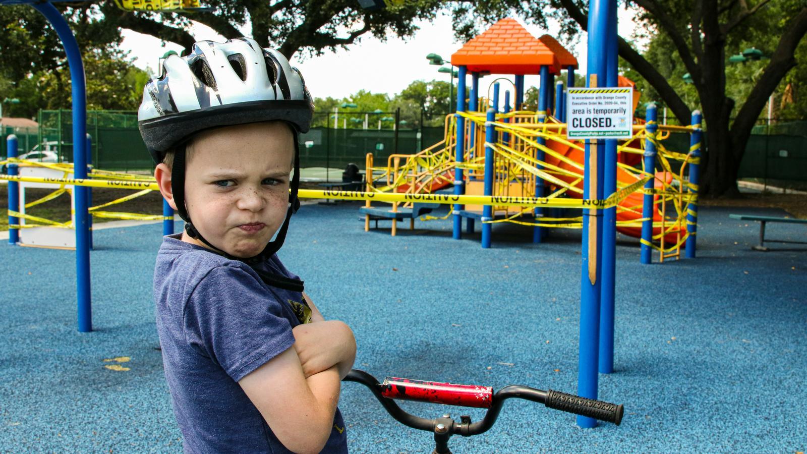 Angry boy in a park.