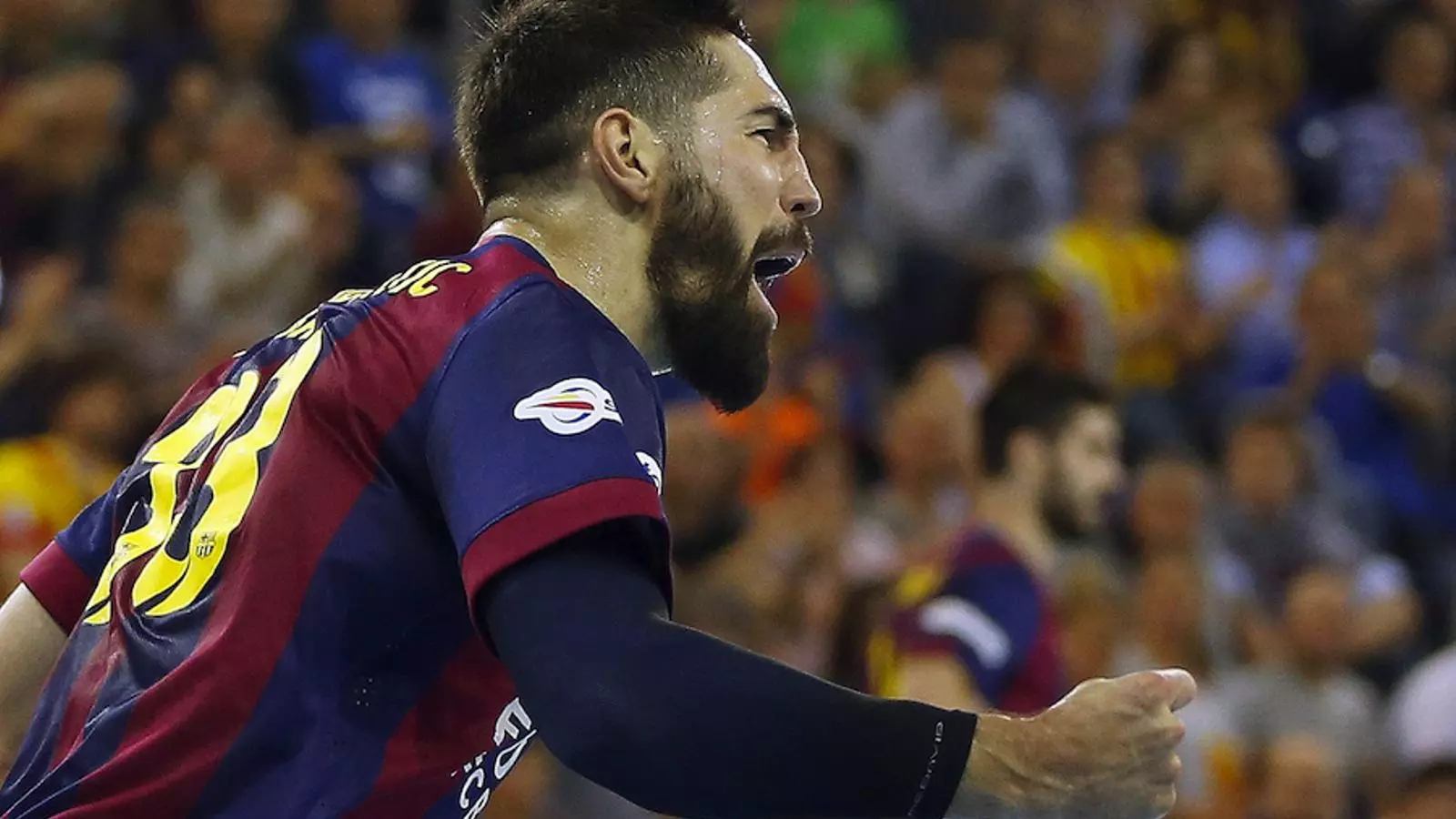 Karabatic celebra un gol al Palau Blaugrana / EFE