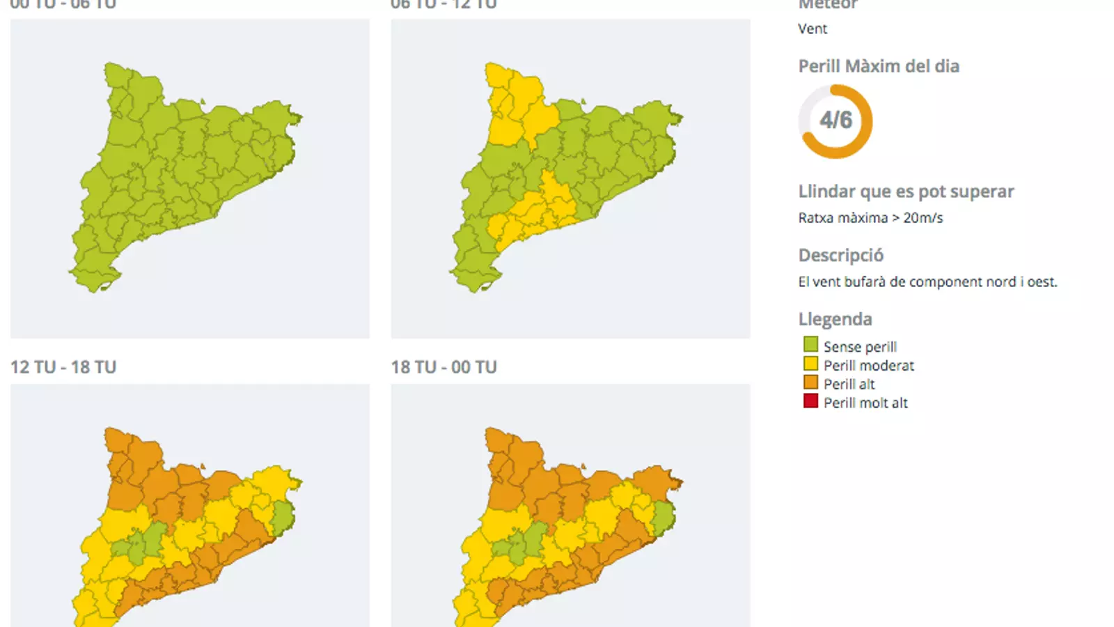 Avís de situació meteorològica de perill emès pel Meteocat per a avui