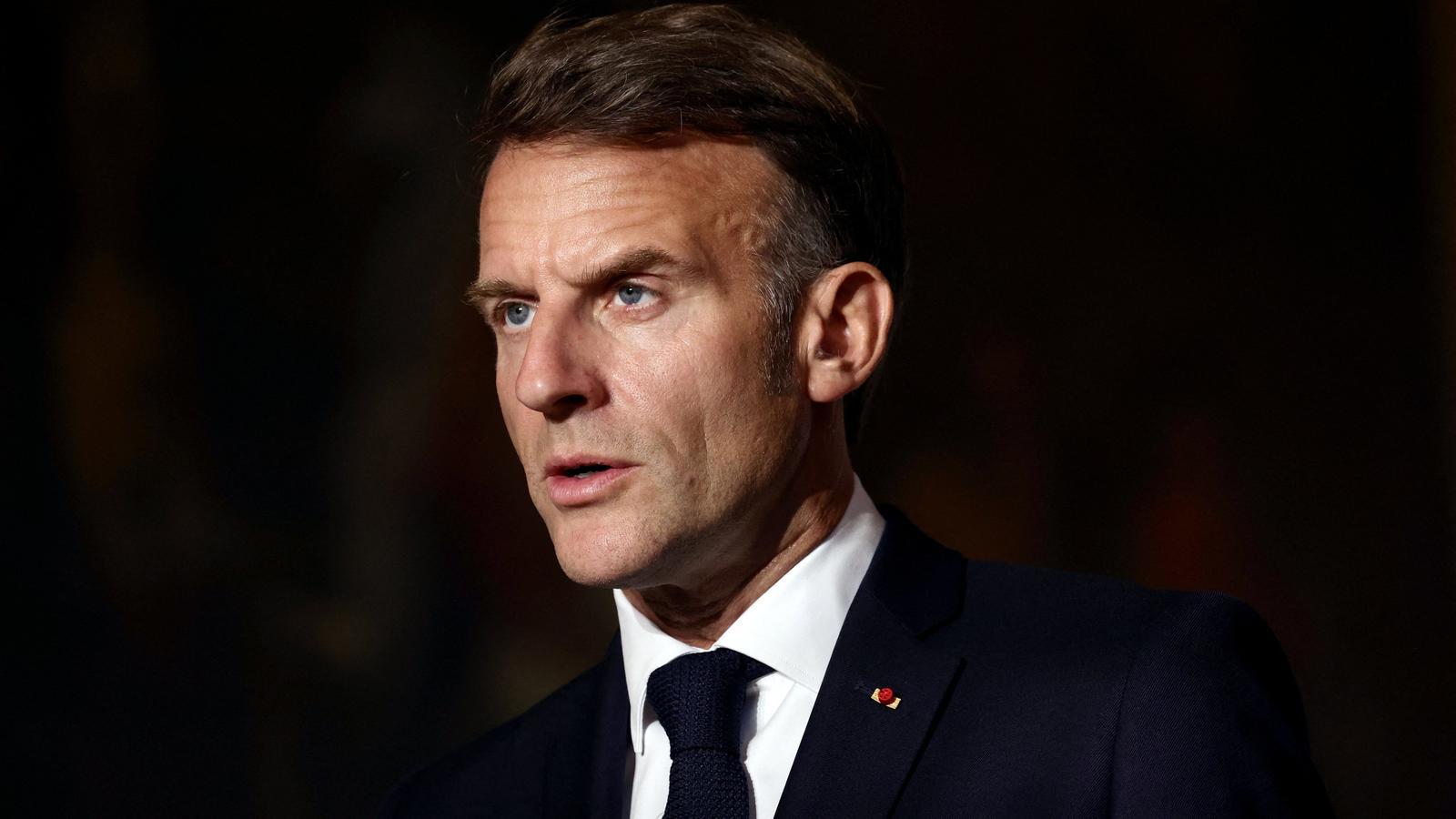 The French President Emmanuel Macron speaks at a press conference after the Coalition of Volunteers summit on security guarantees for Ukraine at the Hôtel des Invalides in Paris, France.
