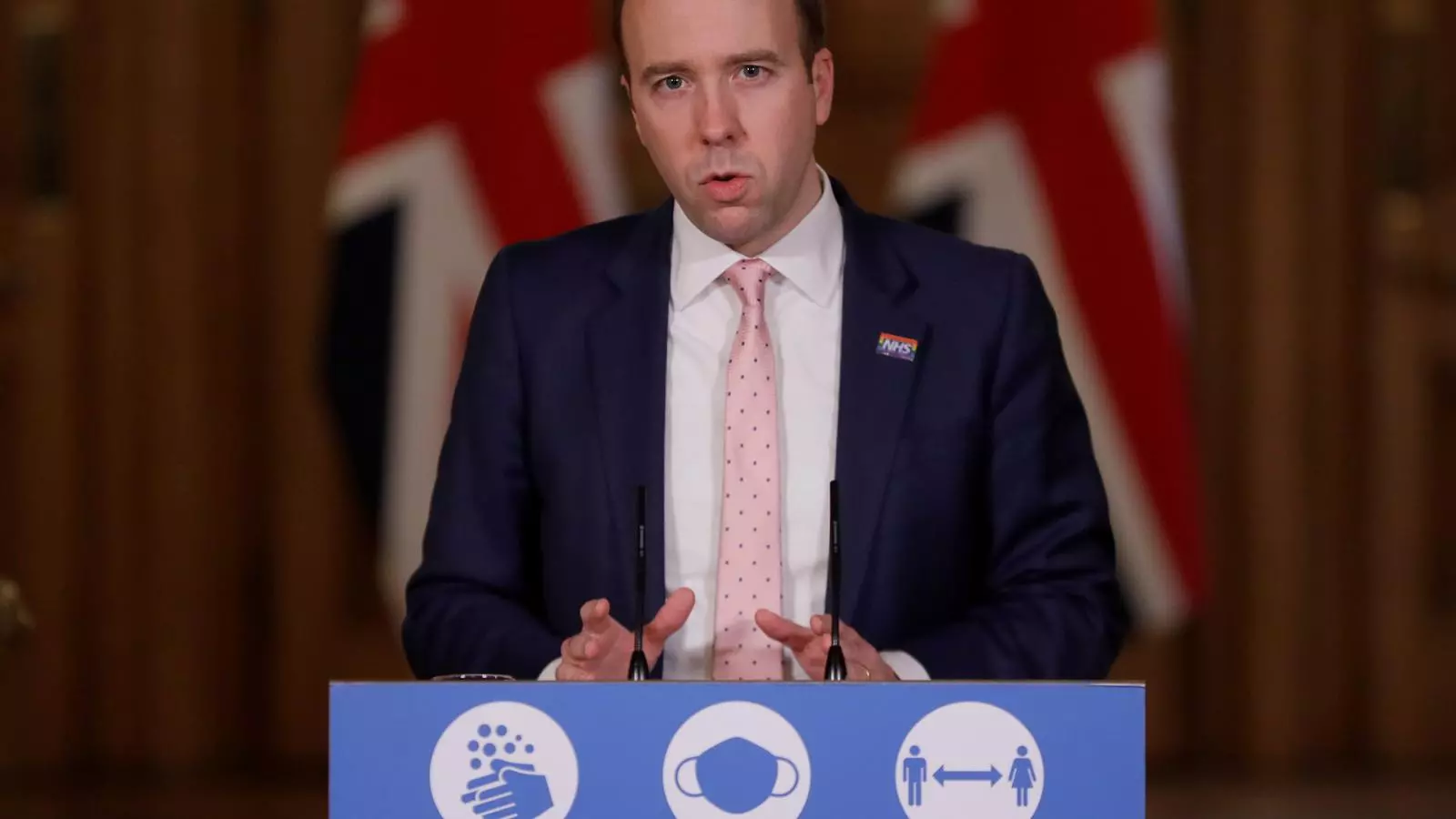 El ministre de Sanitat britànic, Matt Hancock, en la seva compareixença d'aquest dimecres