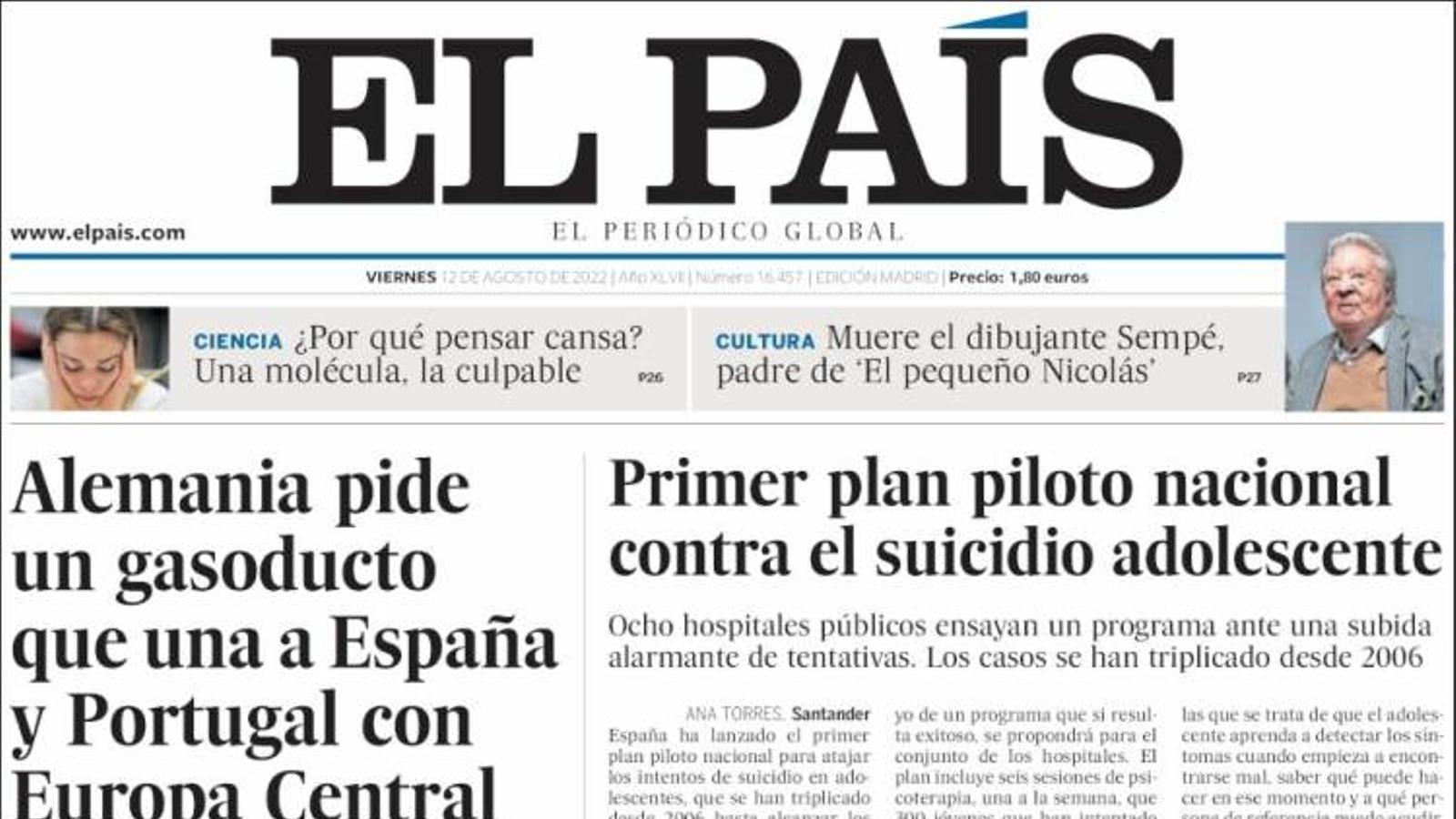 Portada del País, 12 de agosto del 2022