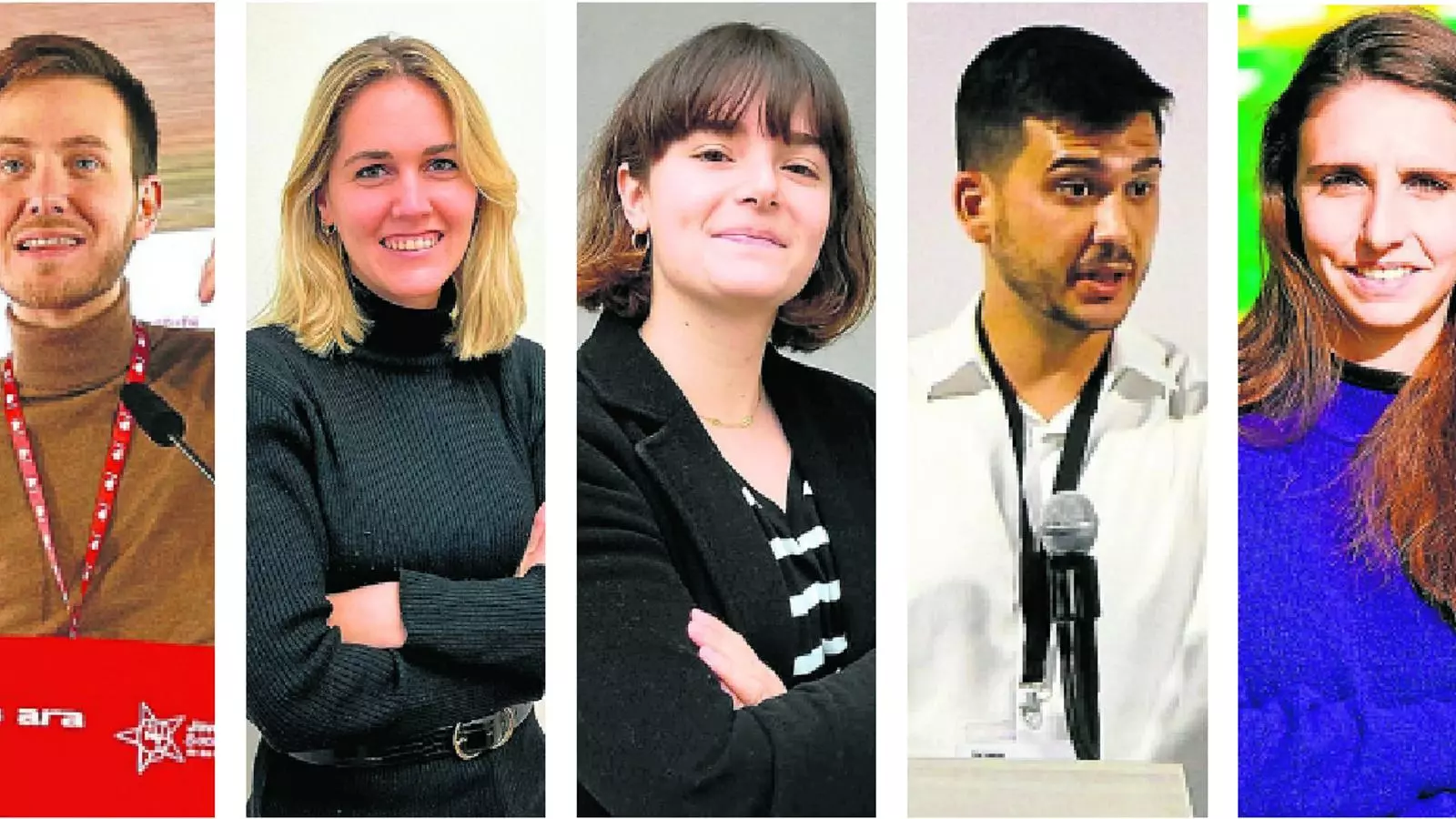 Ares Fernández (JSIB), Lourdes Roca (NNGG), Maria Victòria Llull (Mallorca Nova), Guillem Mut (Joves per les Illes) i Lucía Muñoz (UP)