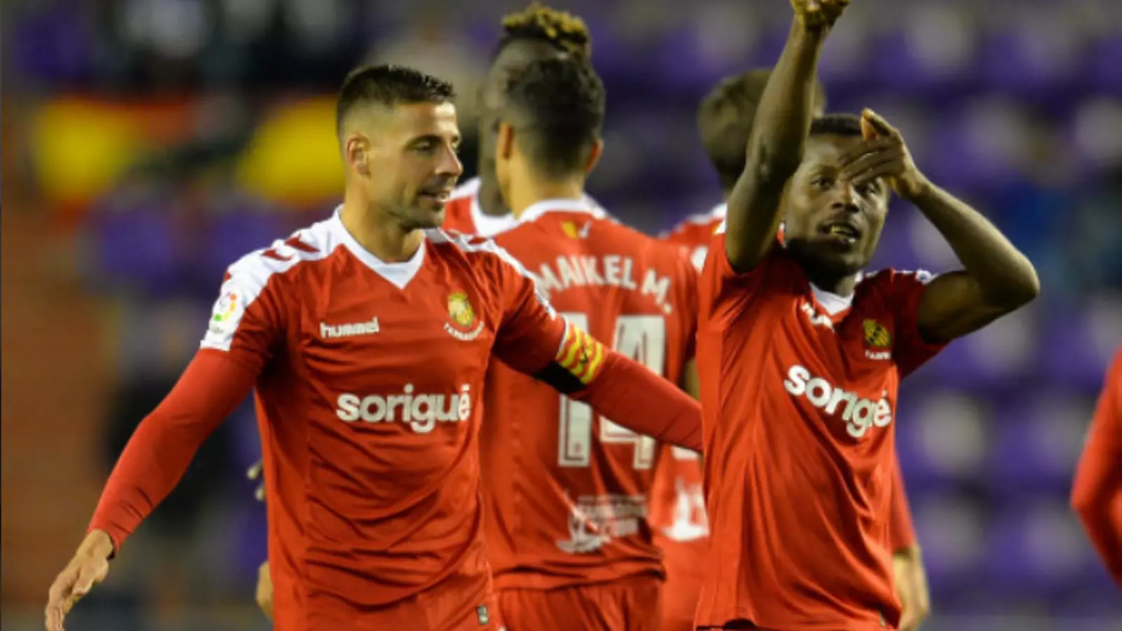 Els jugadors del Nàstic, celebrant un dels gols contra el Valladolid