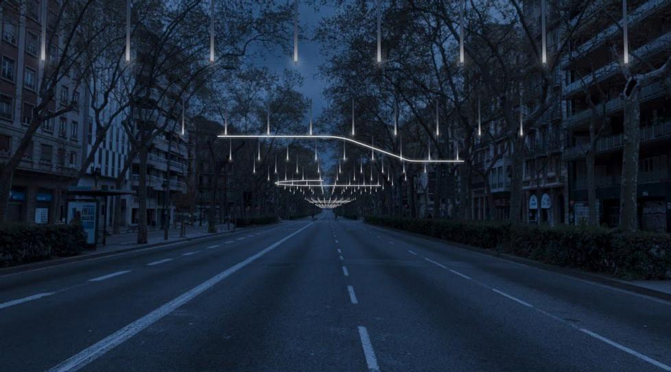 Recreation of the Christmas lights to be installed on Gran Via in Barcelona this winter