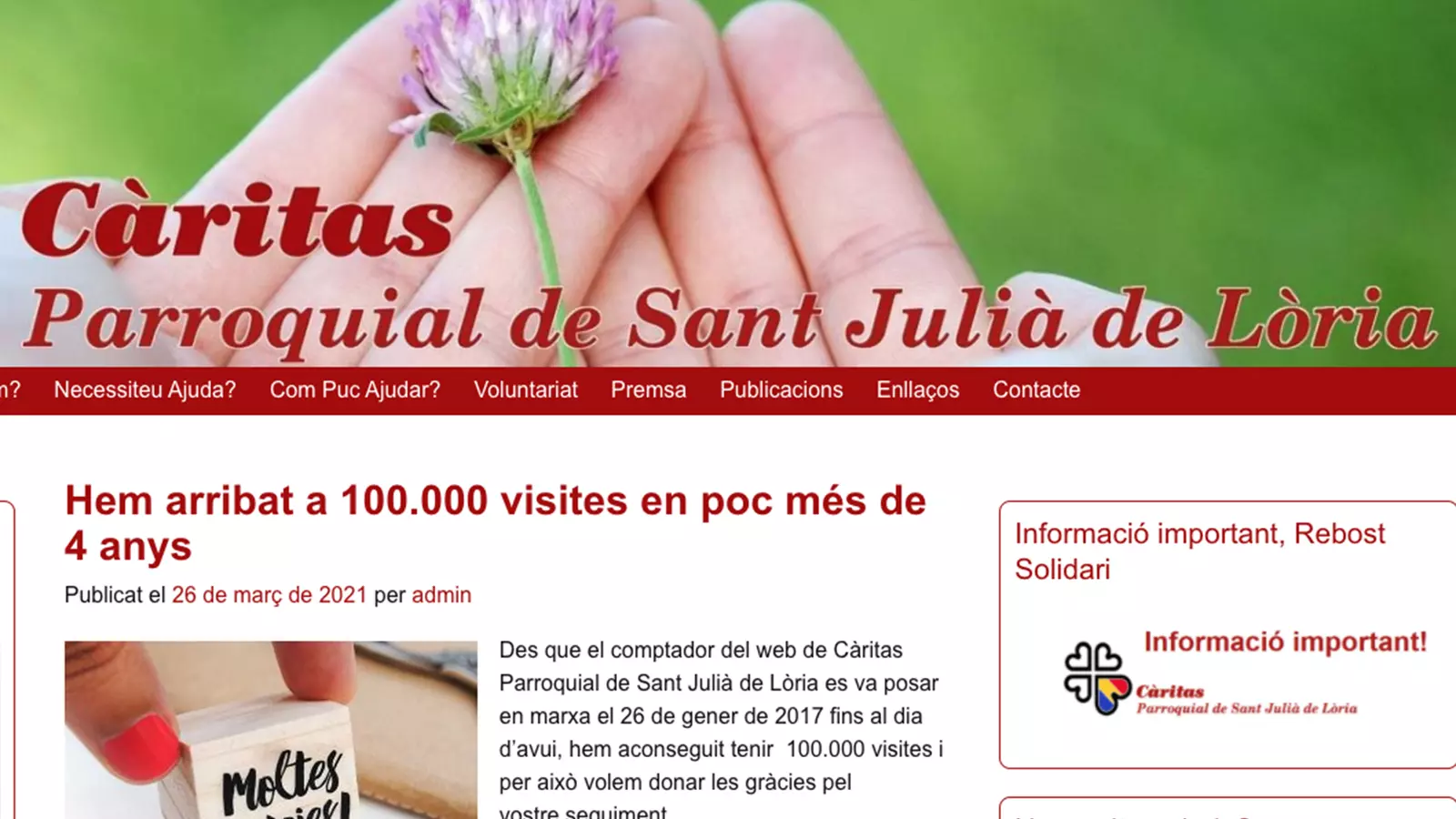 Pàgina web de Càritas Sant Julià de Lòria.