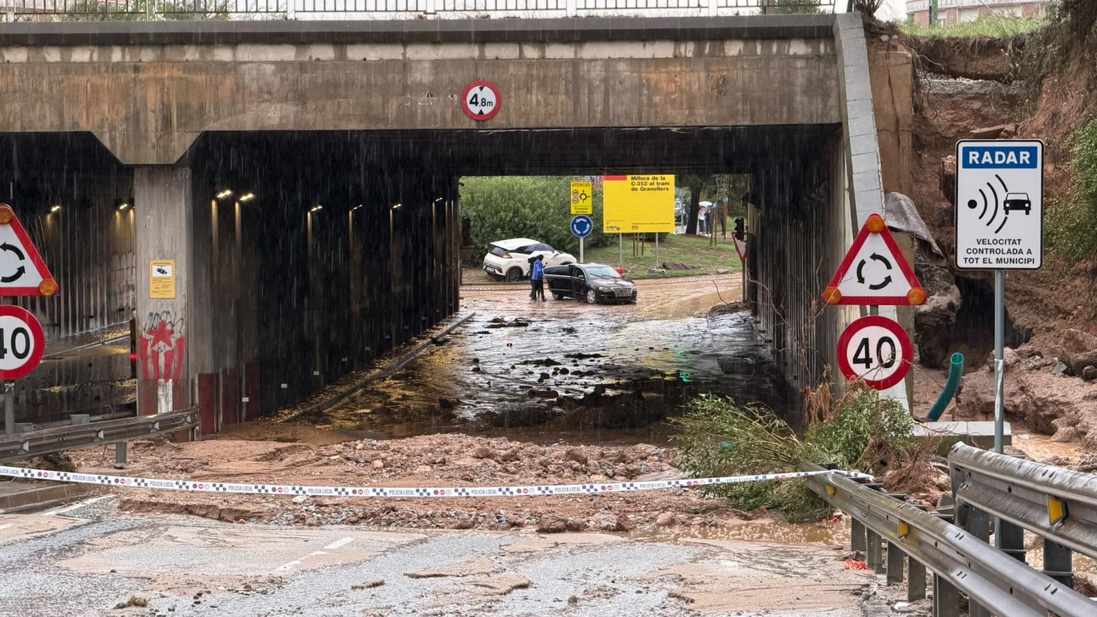 Effects of the downpour that has punished Granollers this Monday.