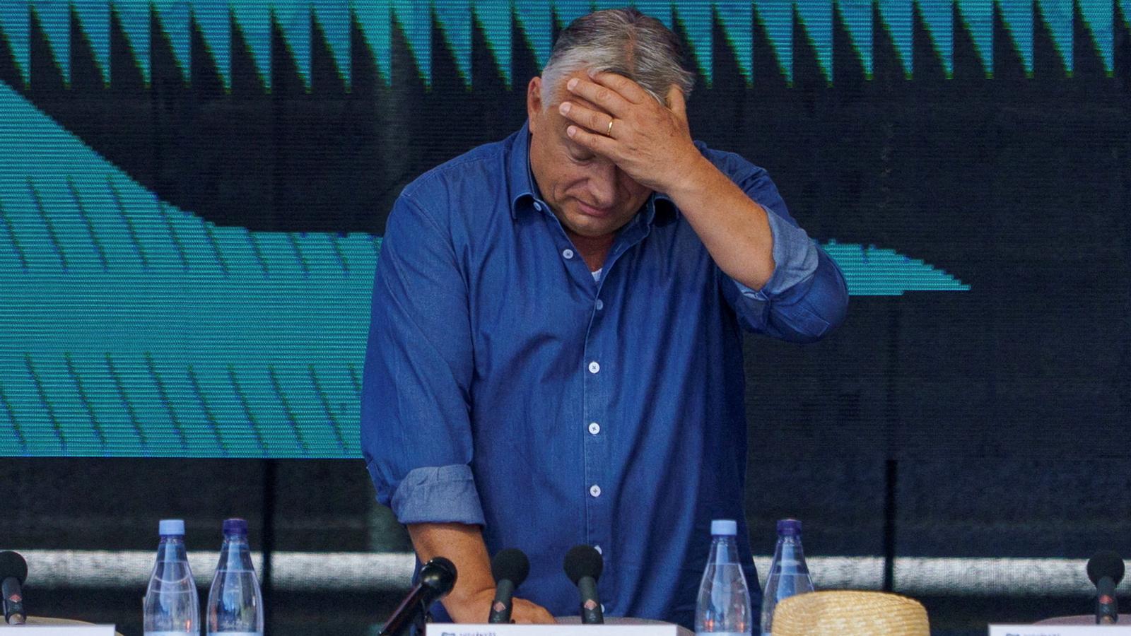 Viktor Orbán addresses the audience at a summer university in the Hungarian town of Baile Tusnad.